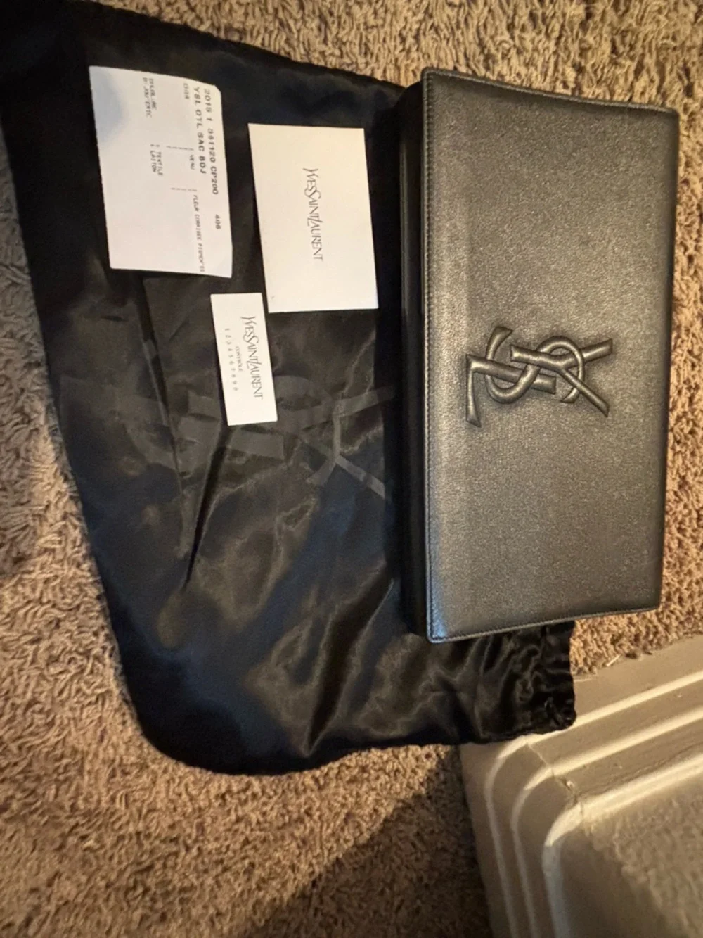 Yves Saint Laurent Black Leather YSL Monogram Clutch - Picture 2 of 6